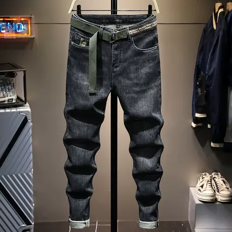 牛仔裤男秋冬季2021年新款潮牌刺绣高端轻奢时尚小脚男裤子长裤子商品大图