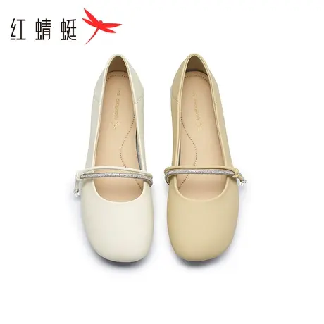 红蜻蜓一字带单鞋2023春季新款女鞋粗低跟浅口小皮鞋可爱奶fufu鞋图片