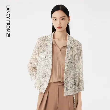 LANCY/朗姿2023夏季新款薄款短外套女印花垂感女装西装领上衣图片