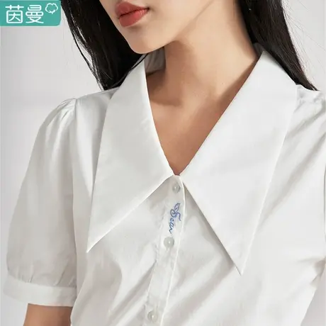 茵曼旗舰店官方白衬衫女小个子外穿2024夏季新款别致纯棉衬衣上衣图片