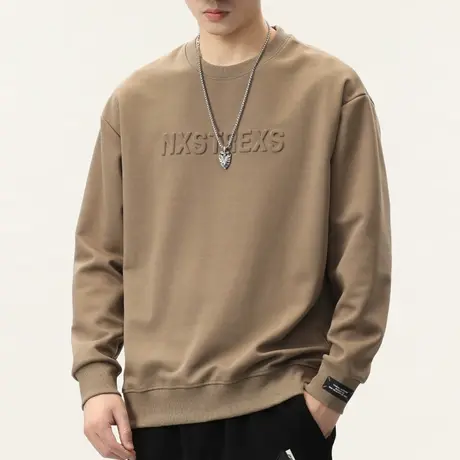 2023新款男生秋季纯色圆领卫衣春秋款男士重磅T恤长袖上衣服秋天商品大图