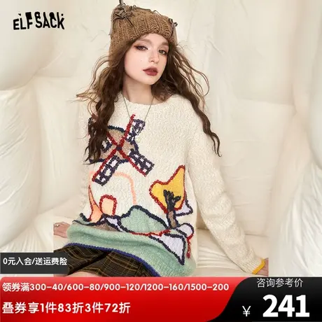 妖精的口袋圆领套头中长款毛衣女2023冬季新款设计感减龄针织上衣图片
