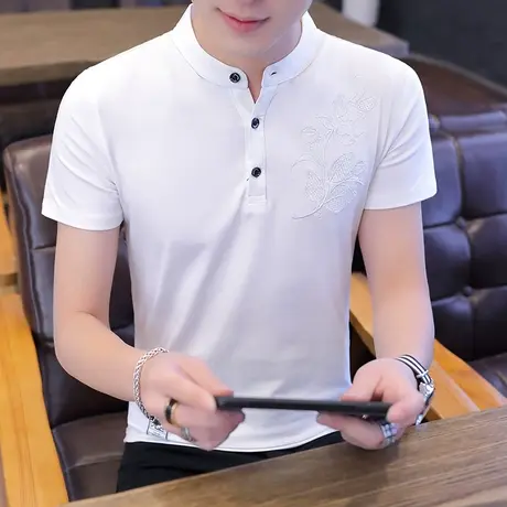 夏季新款短袖t恤男士韩版潮流冰丝半袖体恤潮牌polo衫男装上衣服商品大图