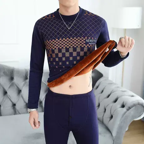 保暖内衣套装时尚男士棉质加绒加厚中年青年内衣裤爸爸装高品质图片
