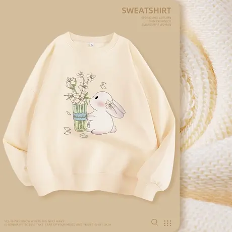 卫衣女春秋薄款宽松圆领上衣2023新款秋季不带帽小个子秋款外套女商品大图