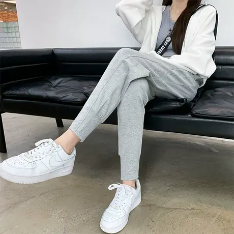 灰色运动裤女春秋冬薄款宽松束脚2022新款哈伦小个子休闲加绒卫裤图片