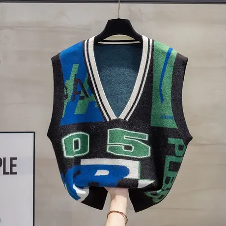 细针v领针织马甲背心女2023秋装新款宽松外穿马夹外搭毛衣坎肩潮图片