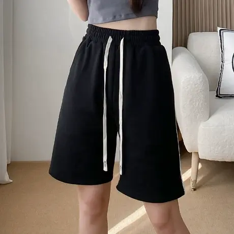 运动休闲五分裤女士春夏百搭黑色条纹短裤下装新款气质显瘦纯棉潮图片