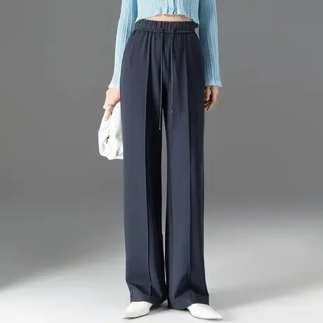 藏青色裤子窄版阔腿裤女高腰女裤垂感2023新款休闲裤拖地裤直筒裤商品大图