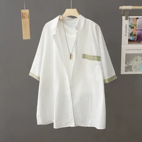 夏季轻薄白色纯棉衬衫女短袖宽松中长款休闲衬衣开衫透气薄款外套商品大图