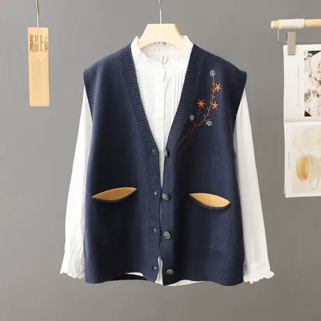 针织马甲背心女士秋冬毛衣坎肩秋装2023新款宽松无袖针织开衫马夹图片