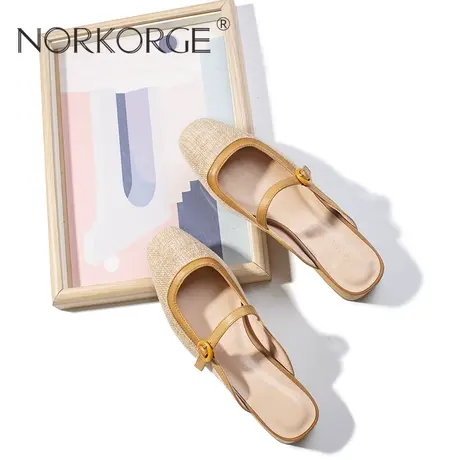 2023新款夏复古仙女风配裙子外穿凉拖驼色包头拖鞋女真皮粗跟凉鞋商品大图