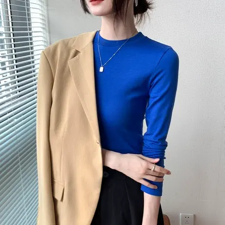 贴身长袖T恤纯色百搭叠穿上衣秋冬2023新款圆领西装内搭打底衫女商品大图