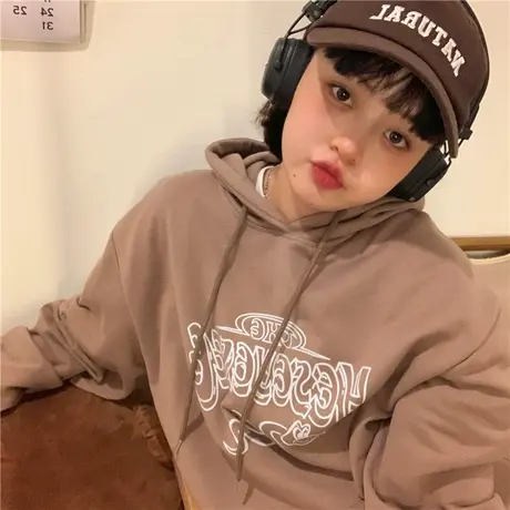 红续韩版原宿风oversize薄款连帽卫衣女秋季慵懒宽松百搭卡通外套商品大图