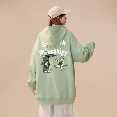 oversize设计感卫衣女秋冬加绒加厚ins潮牌国潮小众宽松大码外套图片