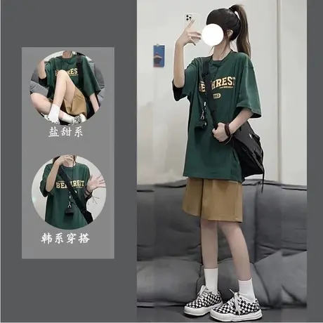 vintage美式街头大码t恤女夏季ins潮纯棉宽松短袖超火cec别致上衣商品大图