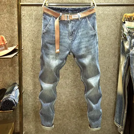 深蓝色男装时尚牛仔裤宽松直筒长裤休闲百搭舒适裤子男潮牌斜口袋商品大图