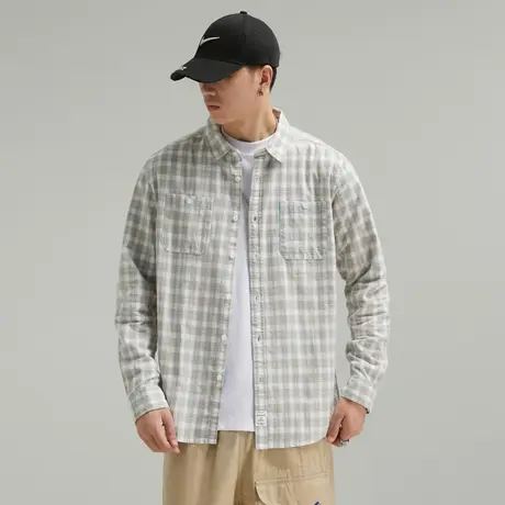 Modi Nick/摩帝尼克文艺小格复古水洗男士宽松舒适衬衫纯棉男外套图片