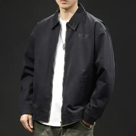飞行员夹克外套男春秋翻领潮牌2023新款男款休闲黑色上衣大码拉链图片
