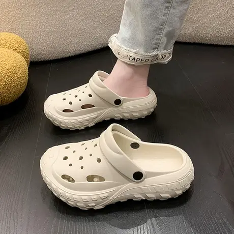 轮胎洞洞鞋女2023新款潮夏季厚底增高防滑时装上班沙滩包头拖凉鞋图片