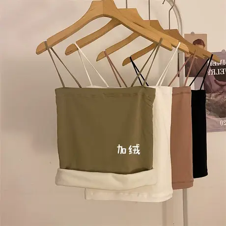 秋冬季内搭加绒加厚纯色针织美背打底衫无袖上衣保暖吊带背心女装商品大图