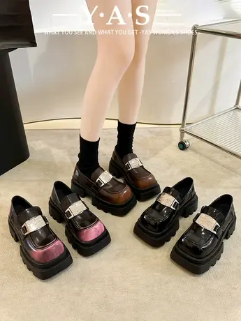 复古擦色小皮鞋女2024新款爆款春季方头大头鞋厚底乐福单鞋高级感商品大图