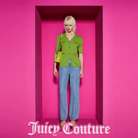 Juicy Couture橘滋女装新款元气抹茶装饰袋开襟短袖女针织衫图片