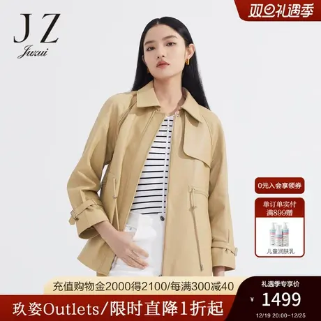 JZ玖姿品质绵羊皮皮衣女装2022秋季新款时尚抽绳收腰休闲外套图片
