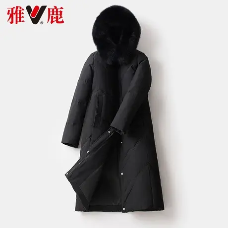 雅鹿黑色狐狸大毛领羽绒服女中长款2022冬季新款休闲宽松保暖外套商品大图