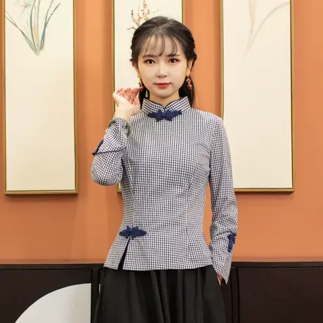 改良唐装上衣女秋季2023年新款年轻中式盘扣茶服禅意女装22J335商品大图