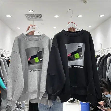 卫衣女春秋薄款2021新款韩版ins潮欧洲站潮流印花宽松开叉上衣服图片