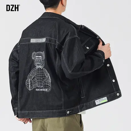 男士翻领夹克外套男春秋款潮牌男装小熊印花休闲外套2023新款上衣商品大图