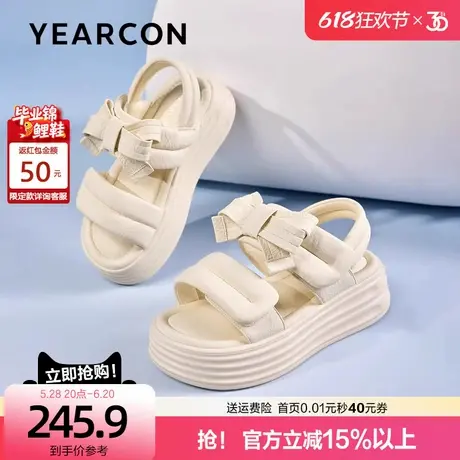 意尔康蝴蝶结凉鞋女夏季外穿2025新款仙女不累脚魔术贴厚底沙滩鞋图片