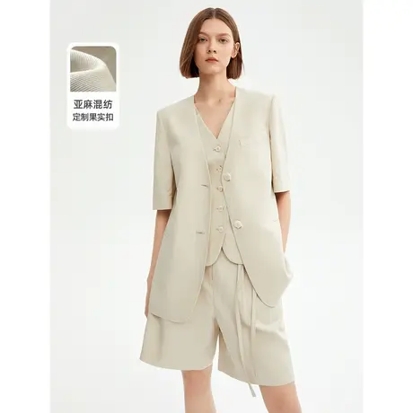 朗姿职业通勤白色西装外套女2023夏新款休闲西服上衣图片