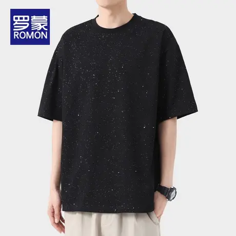 罗蒙满天星短袖t恤男士夏季2025新款冰丝黑色美式体恤半袖上衣服商品大图