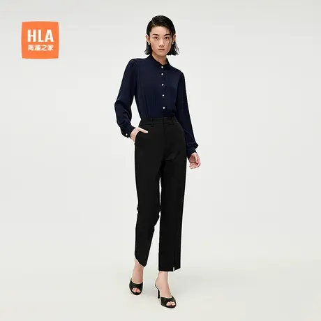 HLA/海澜之家纯色梭织休闲裤25春夏新商务通勤九分职场风裤子女装商品大图