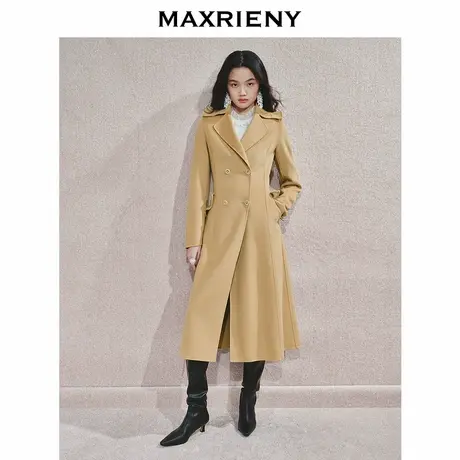MAXRIENY纯色英伦风中长款毛呢外套女24秋新款羊毛大衣精致高级感商品大图