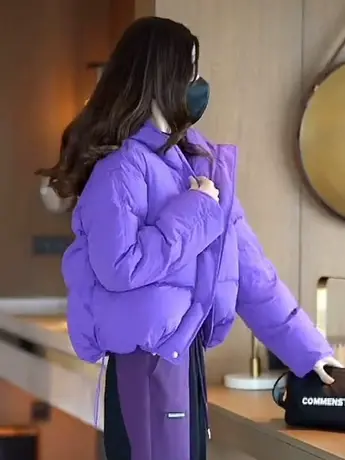 欧货2023新款小个子羽绒棉服女短款韩版宽松加厚花苞帽面包服外套图片