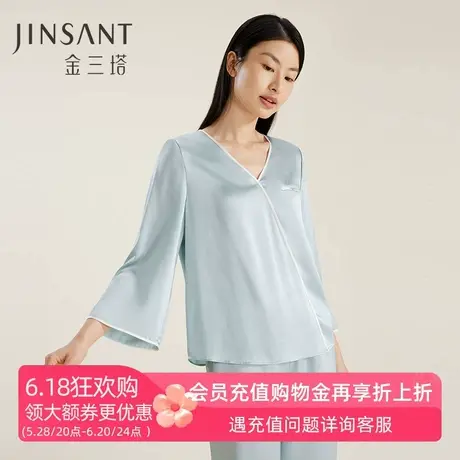 金三塔真丝睡衣女春夏新品100%桑蚕丝丝绸新款可外穿两件套家居服商品大图
