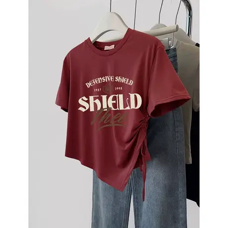 大码短款女装T恤夏日多巴胺甜辣风ins不规则短袖胖mm遮肚显瘦上衣商品大图