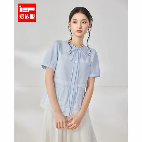 IEF/爱依服2025夏季新款简约通勤百搭文艺气质设计感小众短袖上衣图片