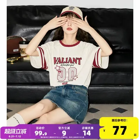 5.27/20点 上新 唐狮2025新款复古美式运动T恤女撞色纯棉夏日穿搭图片
