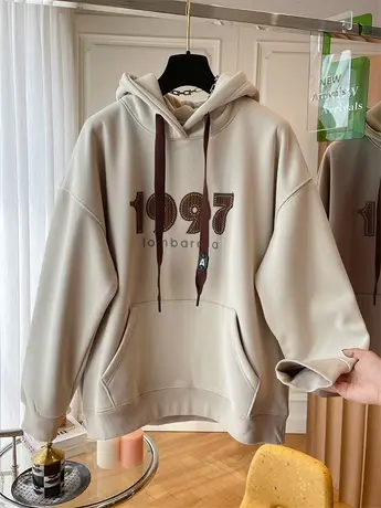 韩系设计感小众宽松针织贴布加绒加厚卫衣女初冬连帽上衣2022新款商品大图