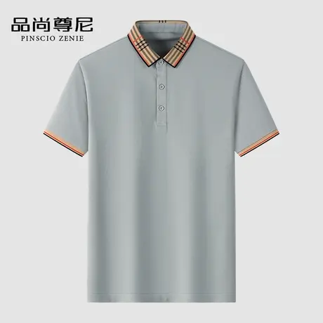 【珠地棉】透气网眼短袖T恤男士夏季格纹翻领POLO衫中老年爸爸装商品大图