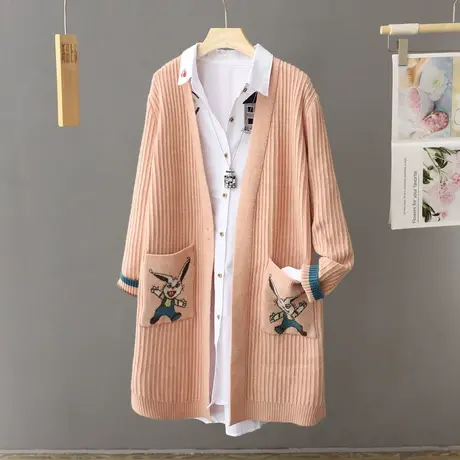 2023年新款温柔慵懒风刺绣中长款毛衣外套女士秋冬季针织开衫上衣图片