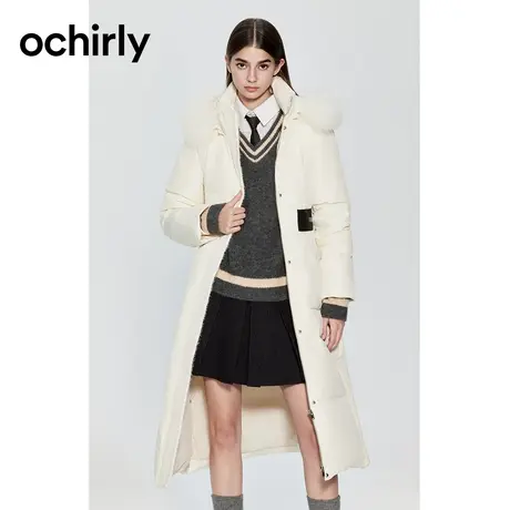ochirly欧时力 可拆狐狸毛领长款羽绒服女2023新款秋冬保暖大衣图片