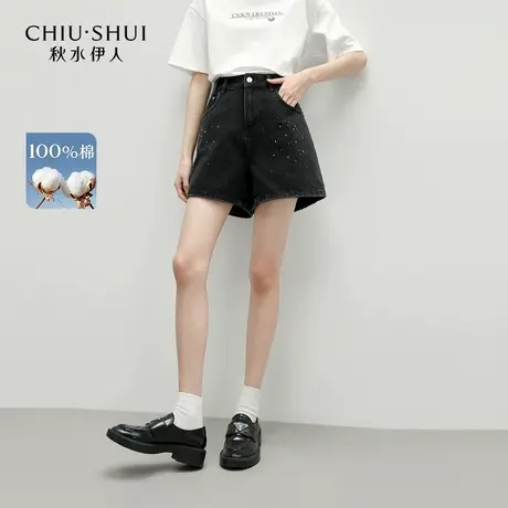 秋水伊人复古休闲日常牛仔裤2025年夏季新款女舒适合身显瘦短裤商品大图