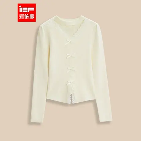 IEF/爱依服2025冬季新款法式甜美温柔风蝴蝶结蕾丝花边毛织上衣商品大图