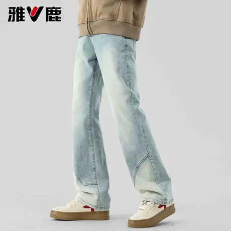 雅鹿2026春季新款美式微喇叭牛仔裤男青年潮牌高级感直筒阔腿长裤图片