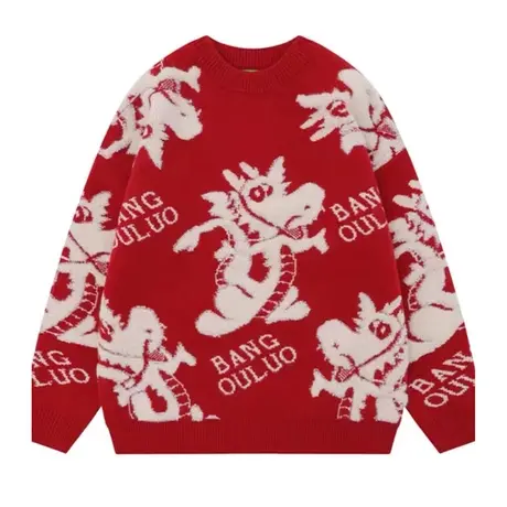 本命年红色女毛衣2023年新款秋冬加厚针织衫毛衣宽松百搭女上衣潮图片